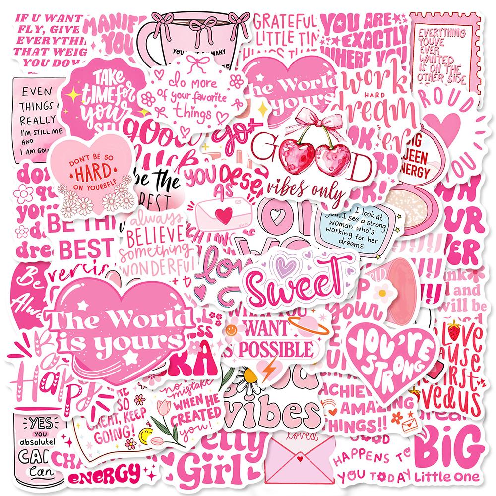 10/30/50pcs Inspirational Text Aesthetic Sticker Pink Motivational English Words Decals Waterproof DIY Laptop Diary Stationery