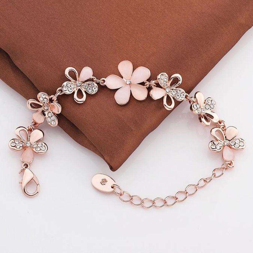 18K 1 PC Charming Bracelet Cat's Eye Opal Women Flower Chian