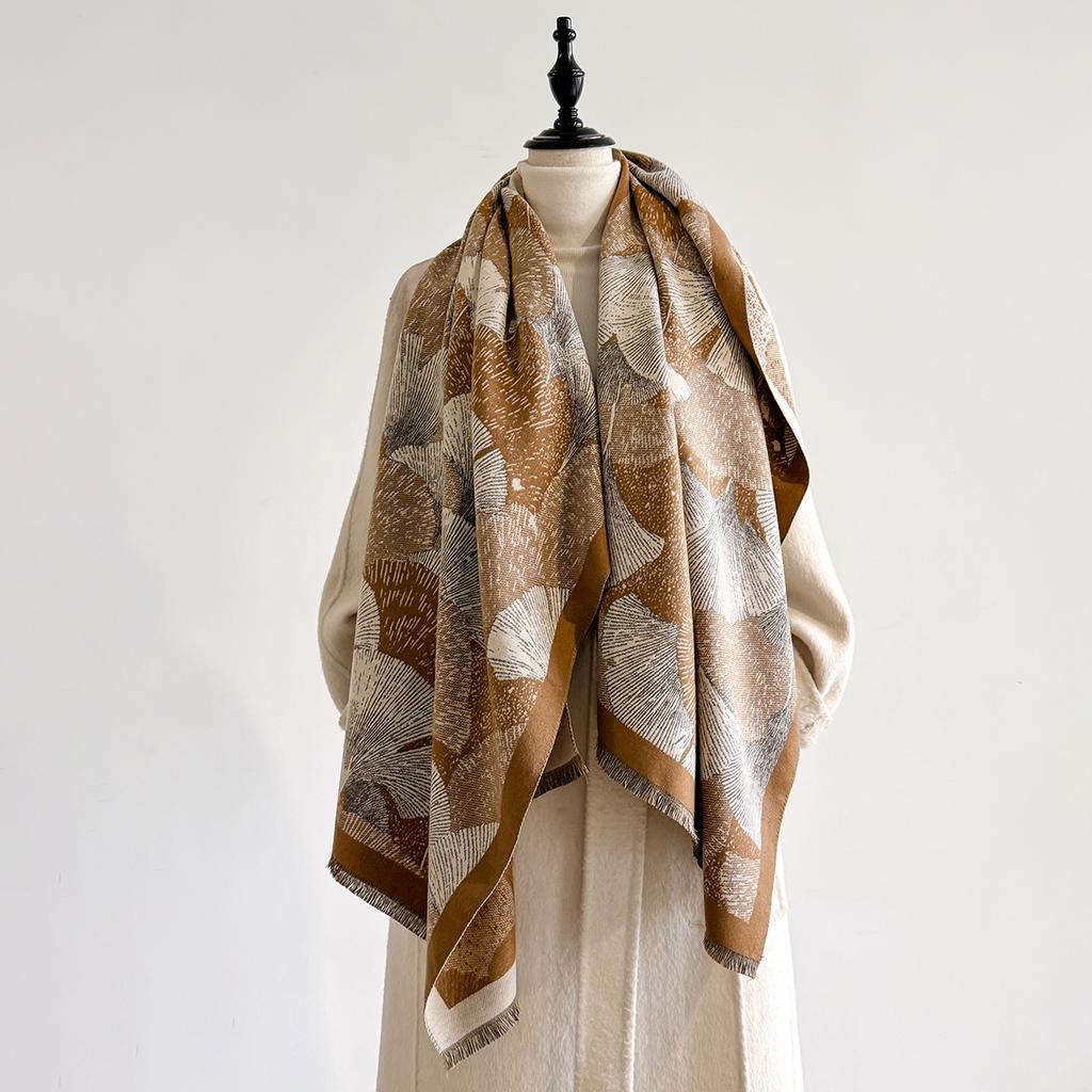  Luxury Brand Women's Cashmere Scarf - Winter Warm Tasseled Striped Printed Pashmina Shawl, Foulard & Poncho