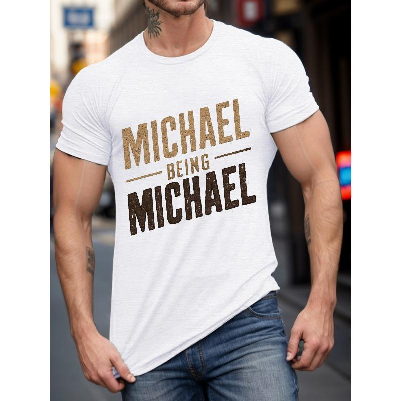 מידות אירופאיות מידה גדולה לגברים גבוהים ורחבים חולצת טריקו קיצית - פוליאסטר נושם, צווארון עגול קז'ואל עם הדפס גרפי של MICHAEL, ניתנת לכביסה במכונה