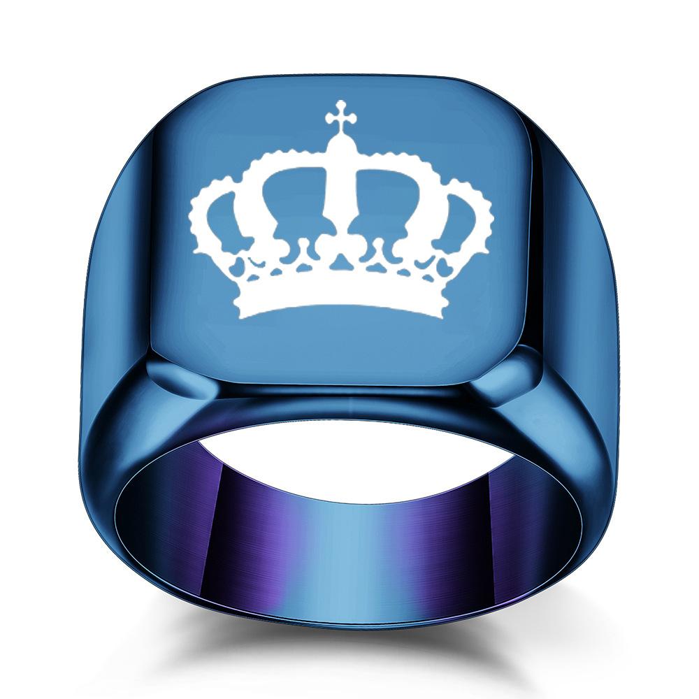 Laser Crown Titanium Steel Ring 18MM Square Anxiety Relief Unique Jewelry for Men Women