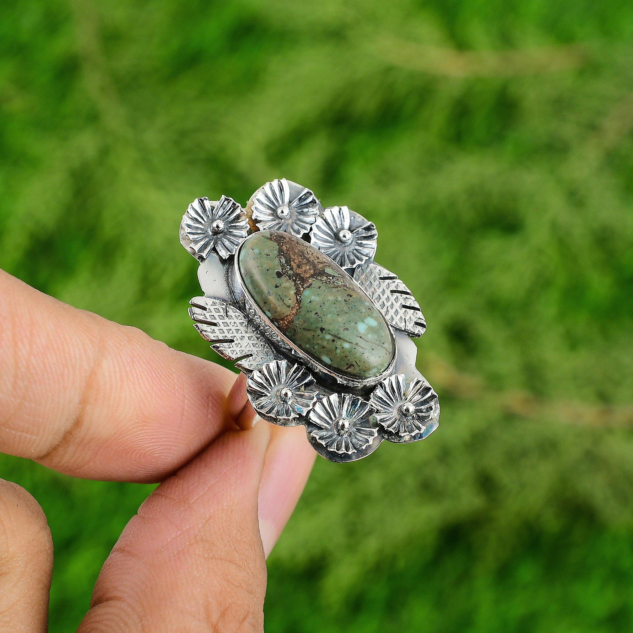 

Natural Tibetan Turquoise Stackable Flower Blue Adjustable Ring 925 Silver Adjustable