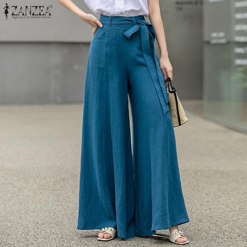

ZANZEA Женские однотонные свободные повседневные брюки-кюлоты трапециевидной формы с широкими штанинами