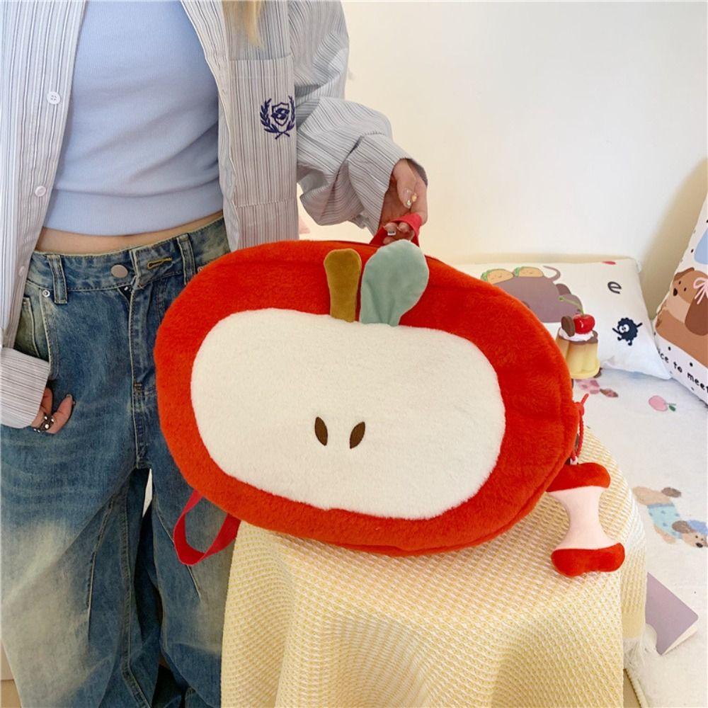 Kawaii Cartoon Fruit Plush Backpack Soft Cute Decorate Knapsack Fruit Doll Shoulder Bag  Outdoor