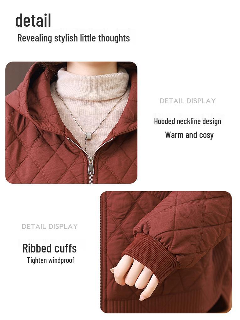Women's 2024 Winter Casual Quilted Cotton Hooded Jacket, Loose Fit, Plus Size, Solid Color, Thick and Warm.