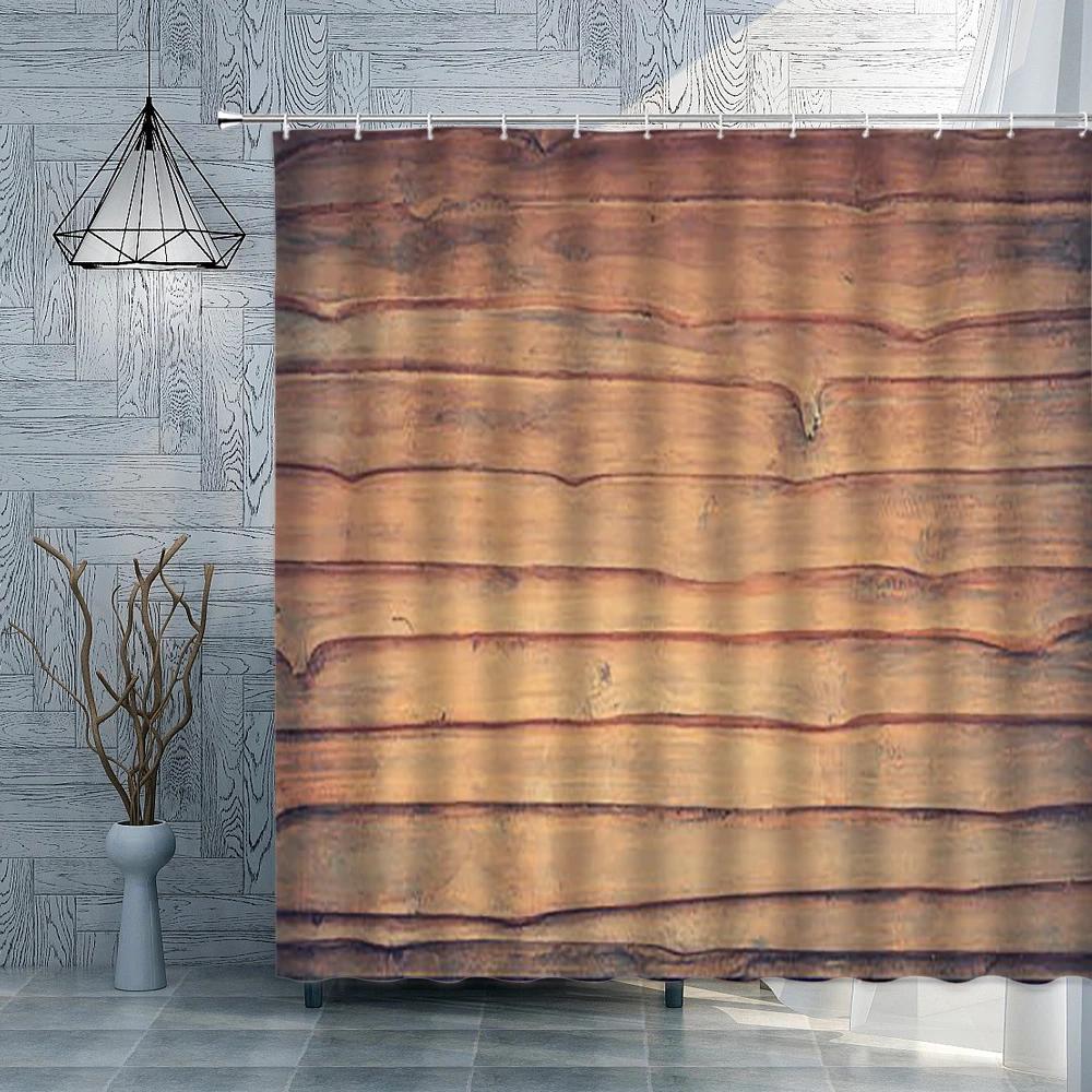 Wood Grain Shower Bedroom Curtains Bamboo Old Door Home Bathroom Toilets Polyester Decor Waterproof Screens With Hooks Washable
