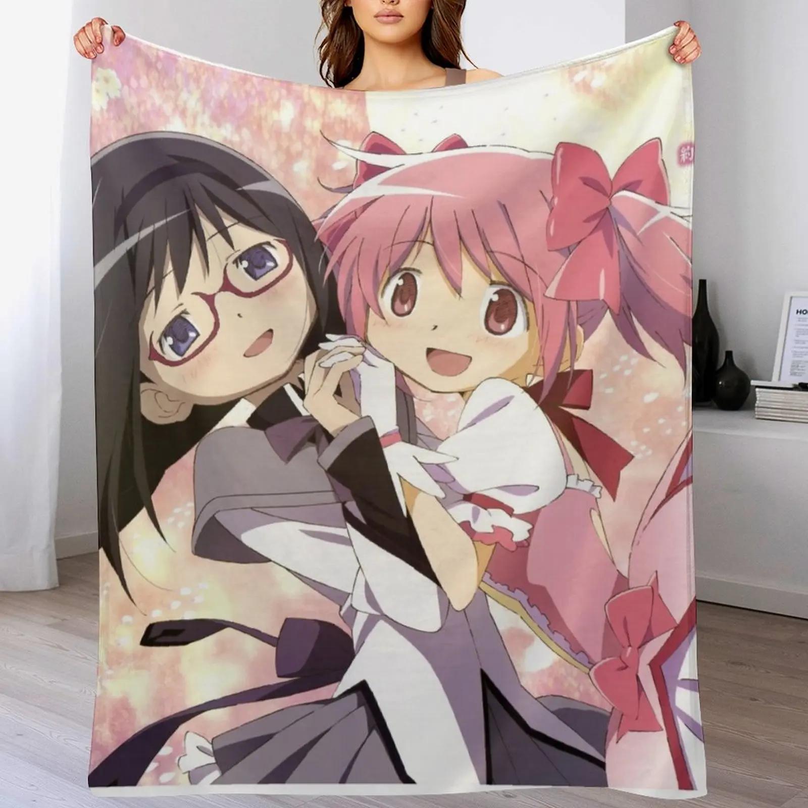 

madoka magica madoka and homura Throw Blanket Stylish Decor Blanket Gift for Friends Roommate 102x76cm(40x30in)