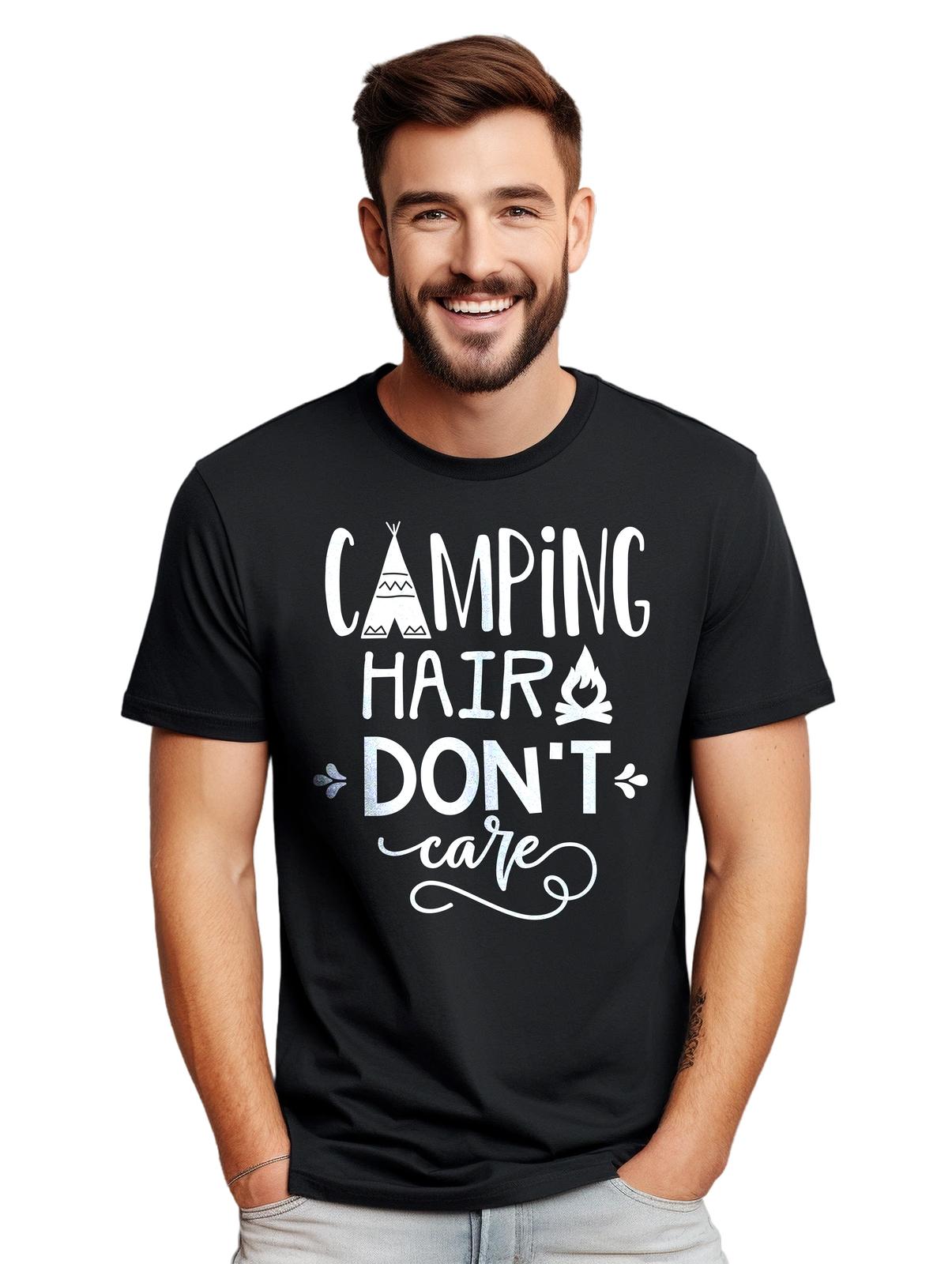 Camping Hair Don t Care T-Shirt Mens Womens Tees Top - Funny and Messy! Funny T-Shirt Mens Womens Tees Top, Unisex Printed S
