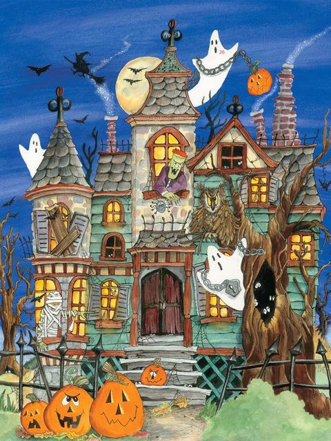 5D Diy Diamond Painting Halloween House Scenery Diamond Embroidery Cartoon Witch Picture Of Rhinestones House Mosaic Wall Decor