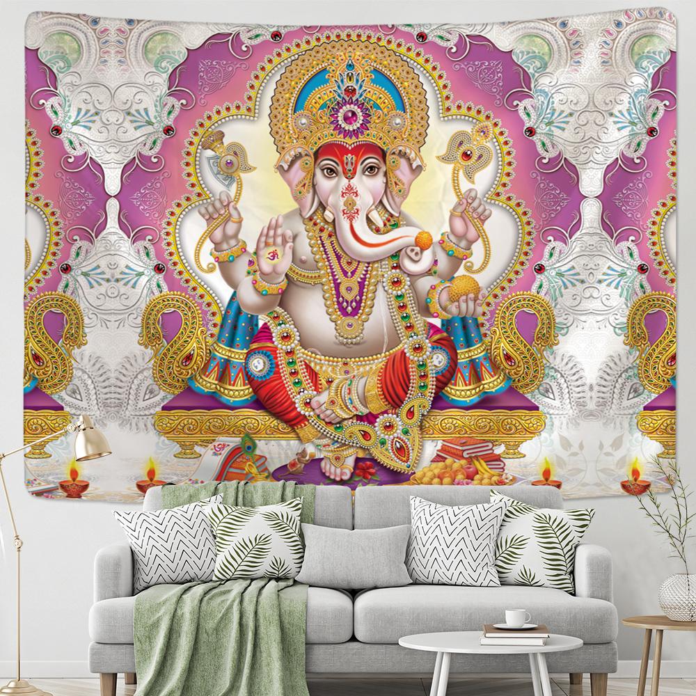 Indian God Ganesha Art Wall Tapestry Lord Ganesha Vinayaka Ganapati Statue Buddha Painting Religion Art Golden Elephant Decor
