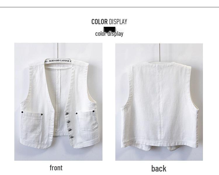 Women's Simple Casual White Denim Sleeveless Vest Jacket for Spring/Summer