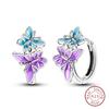New 925 Silver Colorful Butterfly Dragonfly Iris Flower Earrings For Women Fashion Birthday Party Jewelry Gifts