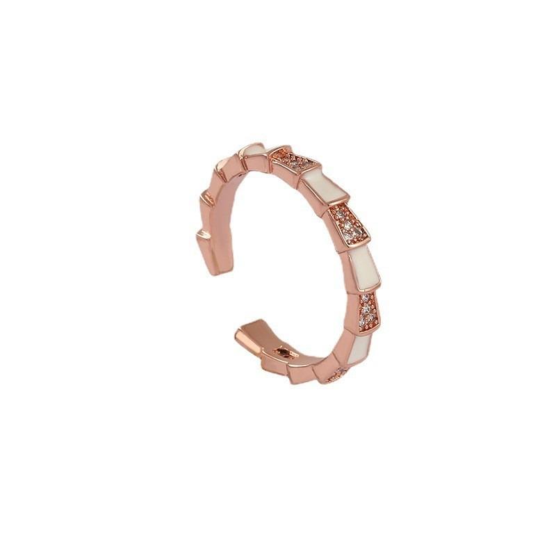 Electroplated Full Diamond Snake Bone Ring - Women's Chic White Mother-of-pearl Snake-shaped Open Ring