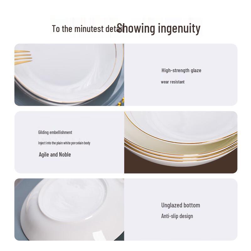 Jingdong Gold-Trimmed Bone China Deep Plates Set