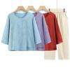 Elderly Women's Summer Cotton Linen Mid-Sleeve T-Shirt & Top Set
