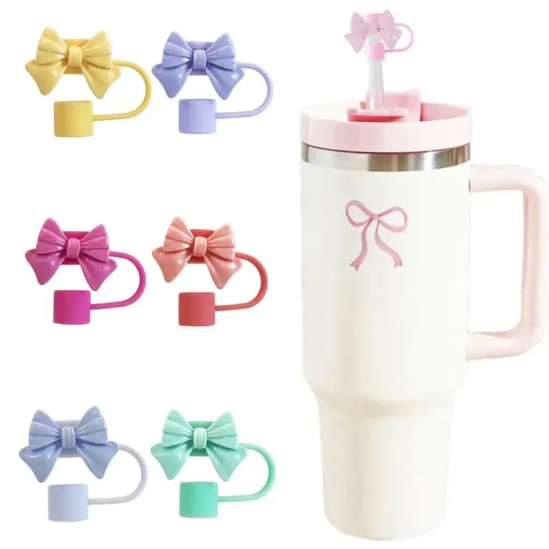New Cute Bow Straw Cap Covers Silicone Straw Toppers Cap For Stanley Cups Accessories Straw Dust Cap For 10mm Diameter Straws