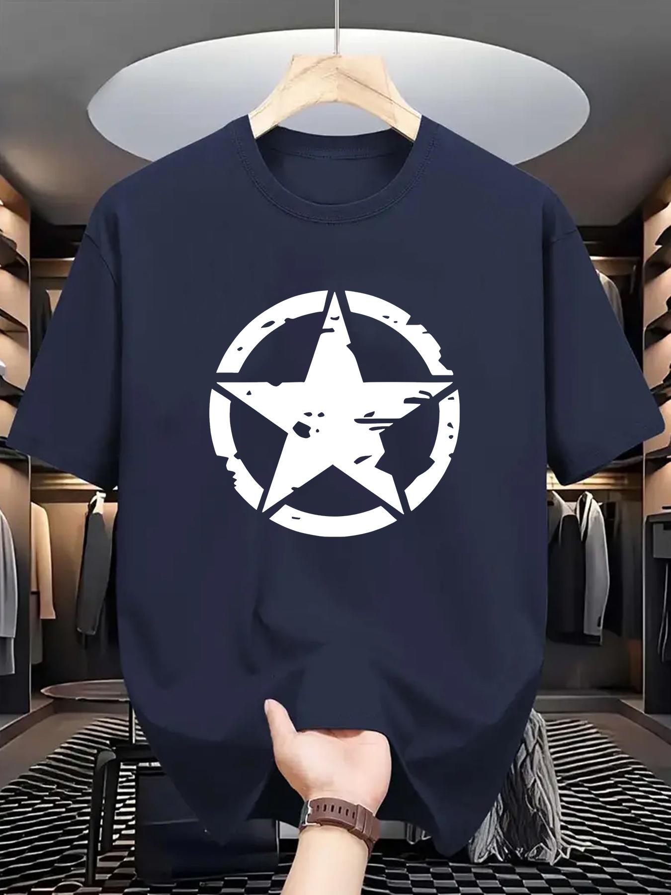 

Мужская повседневная футболка с круглым вырезом и геометрическим принтом в виде пятиконечной звезды, трикотажная ткань, слегка эластичная, стандартный крой XXXXXL темно-синий