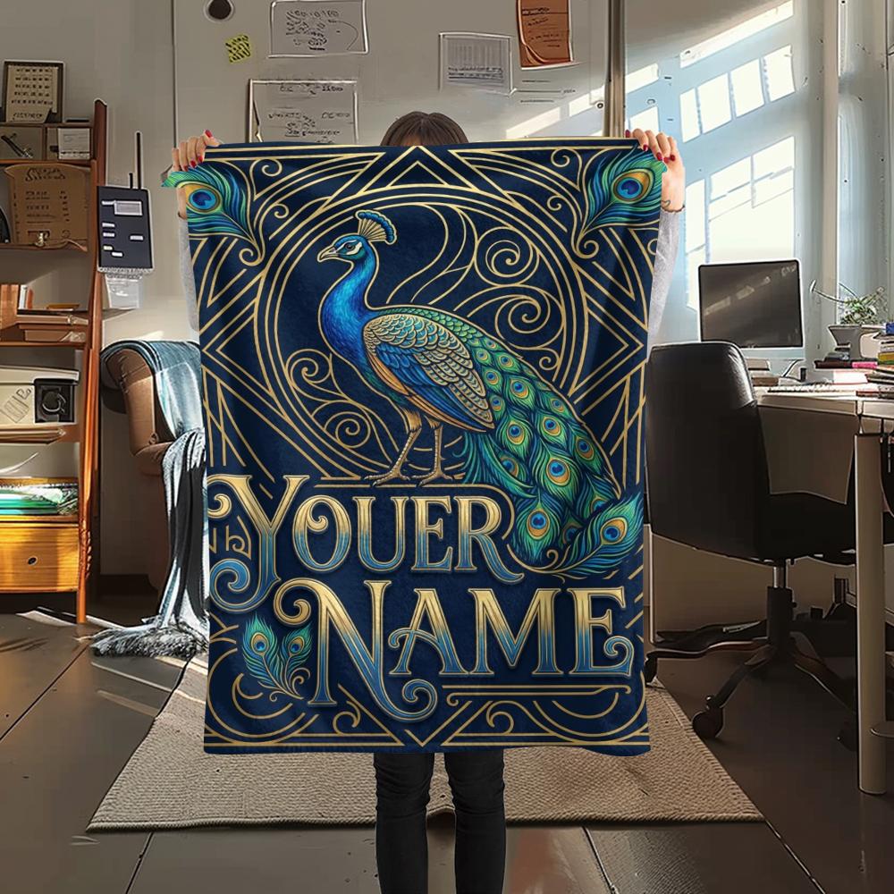 1PC Custom Name Peacock Forest Patterned Flannel Blanket Suitable For All Seasons for Home Decor Warmth and Comfort Gifts Holiday Present_lx