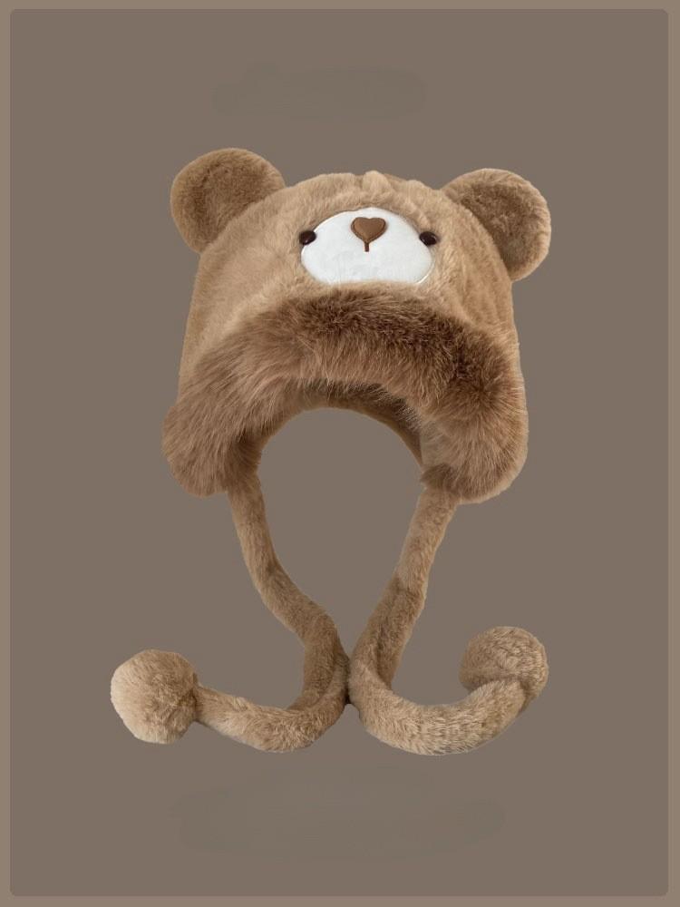 Plush Bear Hat Female Autumn and Winter Adult Plush Thickened Warm Ear Protection Pullover Hat Cute Lei Feng Hat Cycling