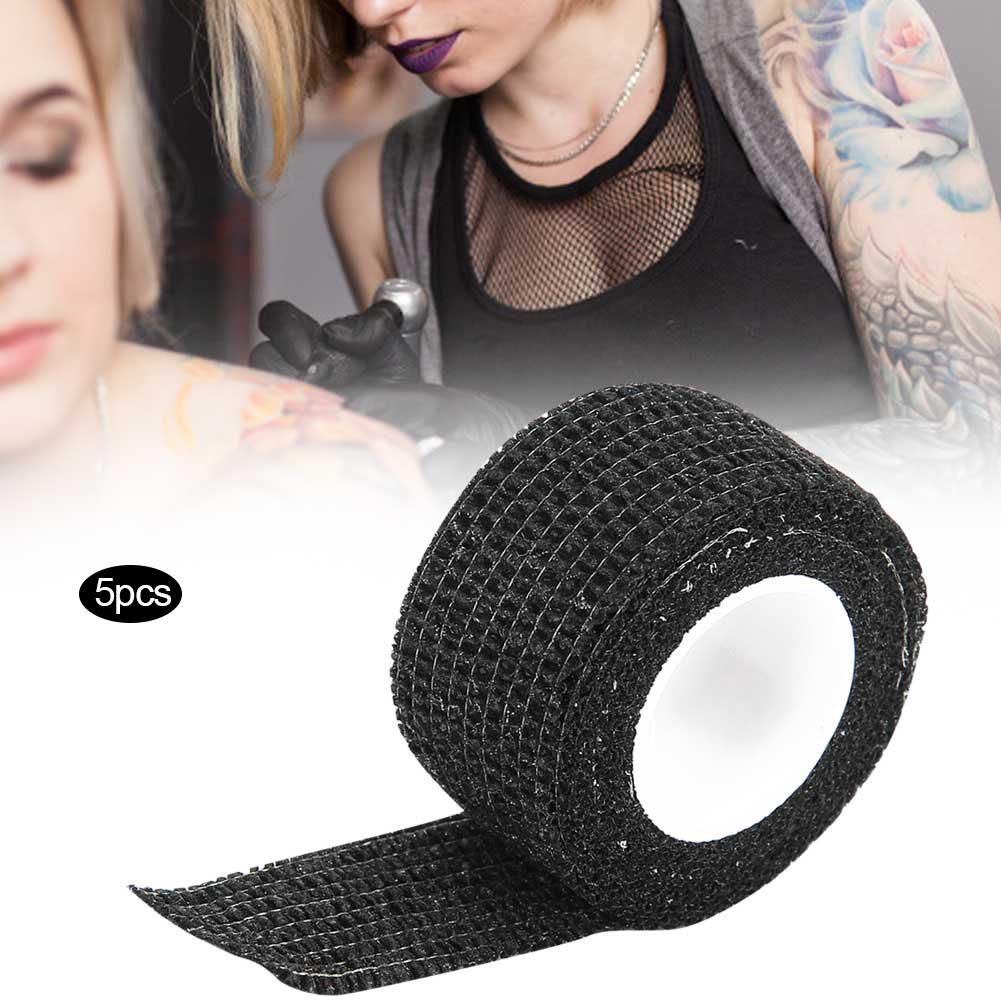 5 ks Tetovací obvaz Jednorázový Samolepicí Kryt na tetovací grip Omotávka Tetovací potřeby(Černá )