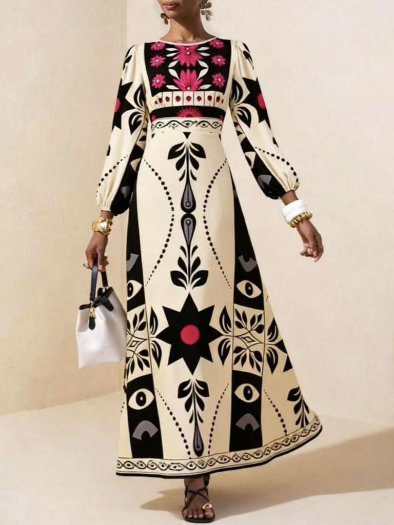 Cross2025 Bohemian Long Sleeve European Holiday Dress