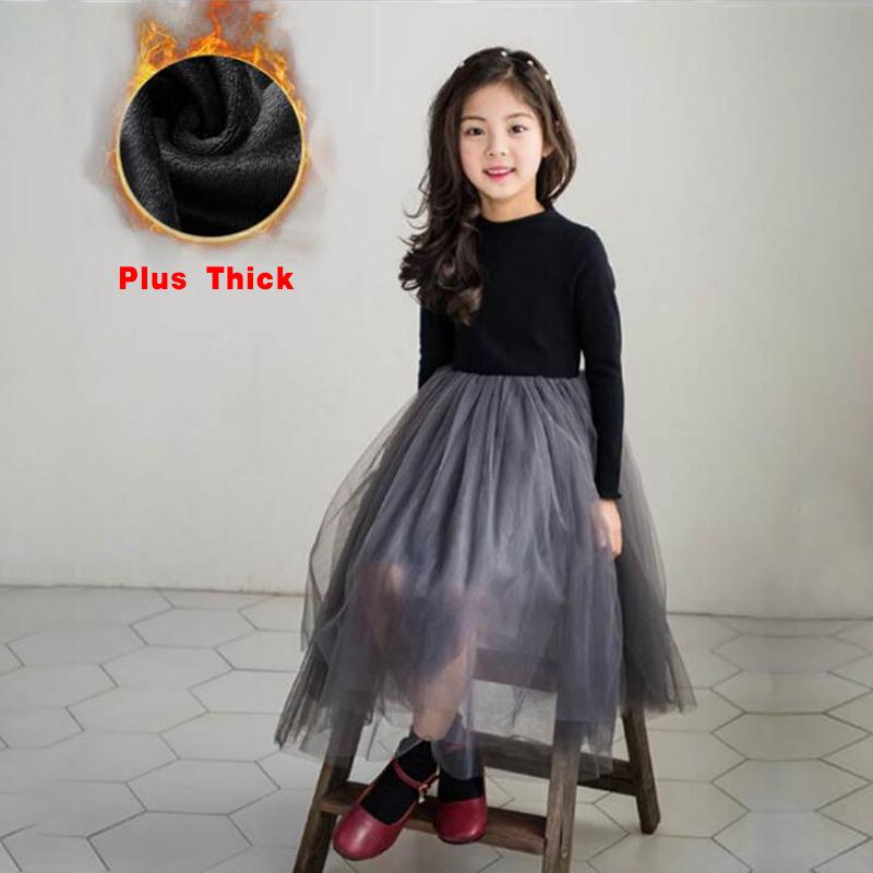YUBAOBEI Kinder Winter Plus Samt Kleid Mädchen Spitze Tüll Prinzessin Kleid Geburtstag Party Langarm Kleid