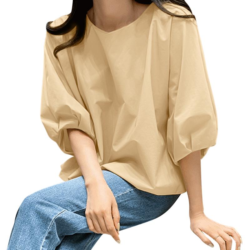 ZANZEA Womens Summer Casual Round Neck 3/4 Sleeve Loose Blouse
