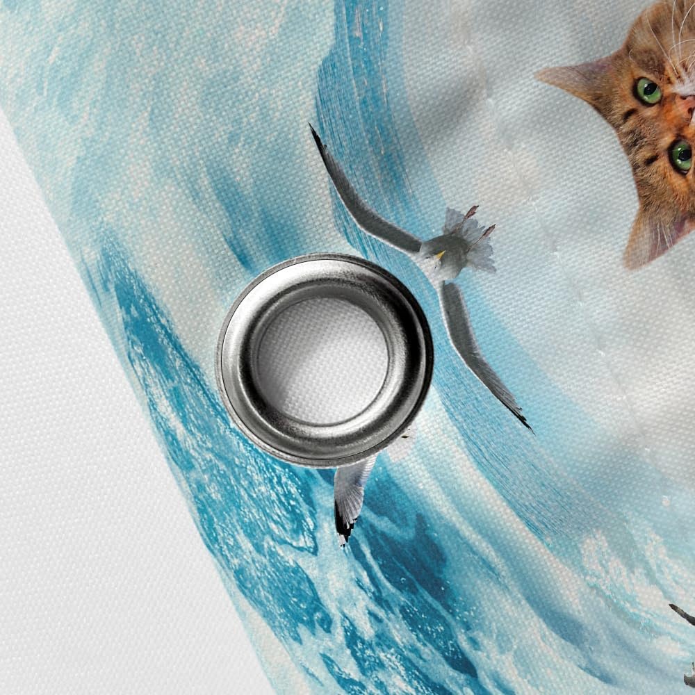 Lustiger Katzen-Duschvorhang Katze reitet Hai mit Waffen Aufdruck Wasserdicht Polyester Badezimmer Dekoration Duschvorhang