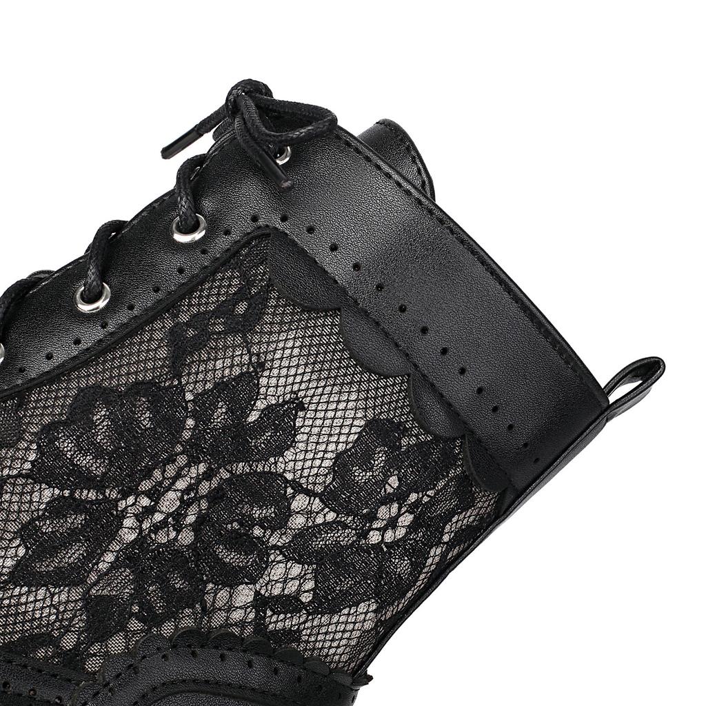 Women Mesh Boots Female Summer 2025 Leather Chunky Med Heels Shoes Size 48 Laciness Bandage Decor