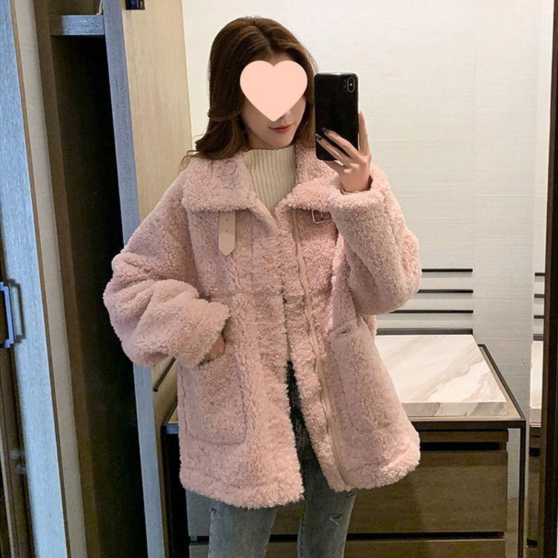 Women's Korean Style Plush Velvet Jacket - Lamb Wool, Loose Fit, Suitable for Spring, Autumn, and Winter.
