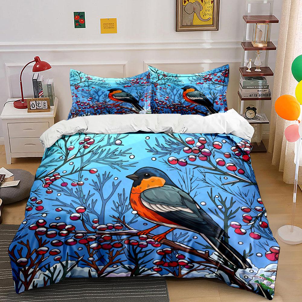 Winter Bird Decorative Set Soft Comfortable Duvet Cover Bedding Set Included 1*Duvet Cover & 2*Pillowcases, Gift