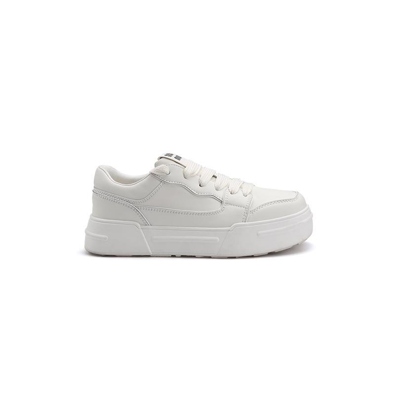 ~ College style casual square head thick sole lace-up versatile biscuits little white shoes women's autumn and winter models