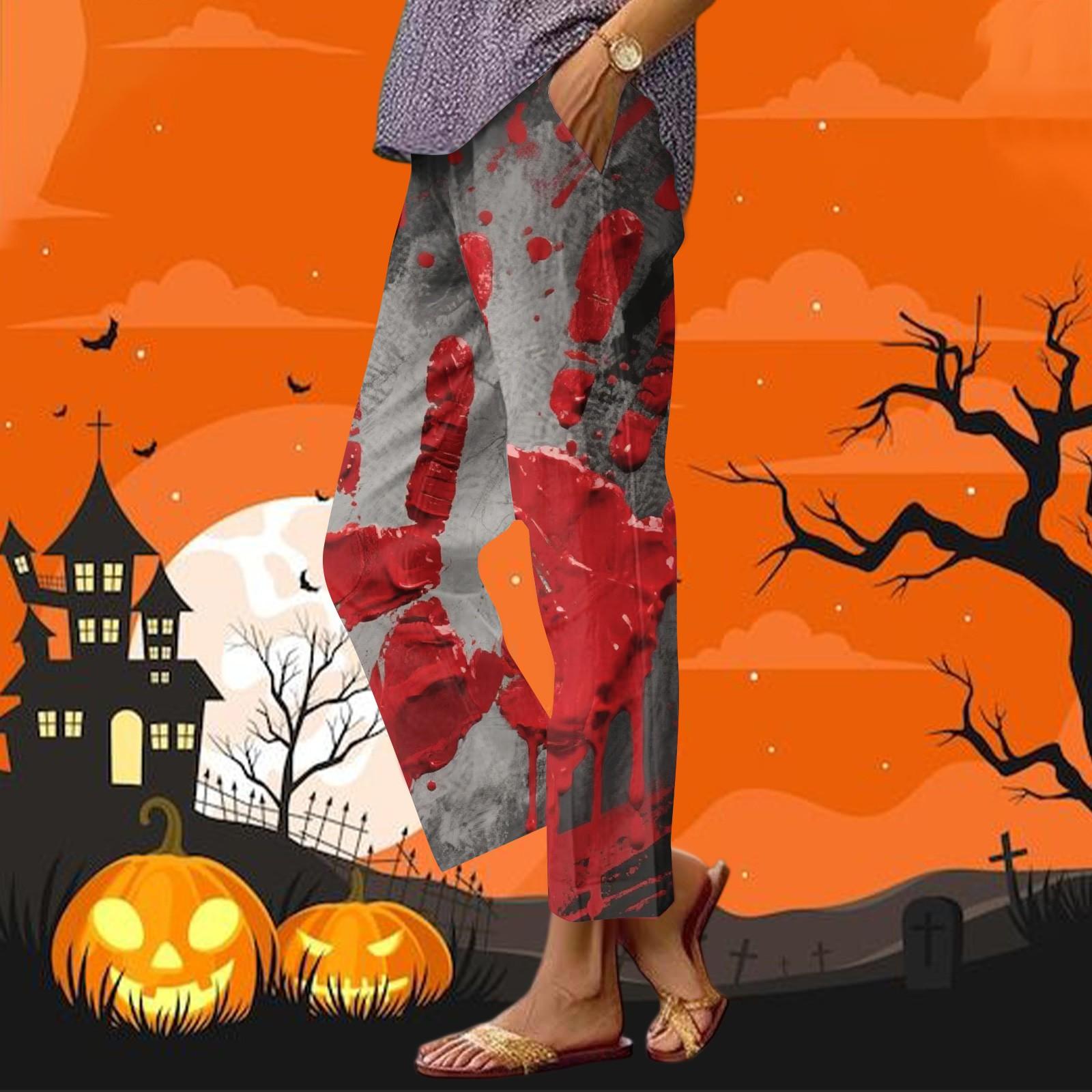 

Женские повседневные модные брюки прямого кроя с принтом на Хэллоуин, брюки с карманами XL