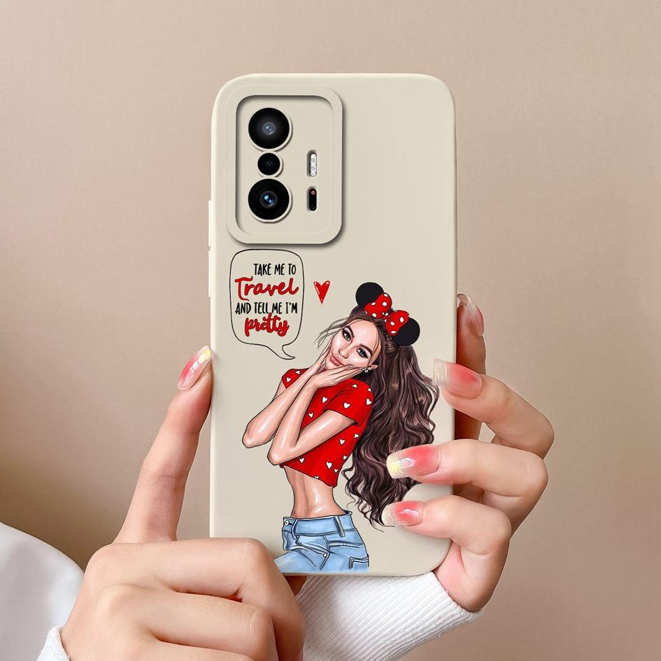 Case For Xiaomi 11T Pro Cover Fashion Design Sweet Girls Matte Liquid Silicone Screen Protector Shell For Xiaomi 11T 11 T Fundas