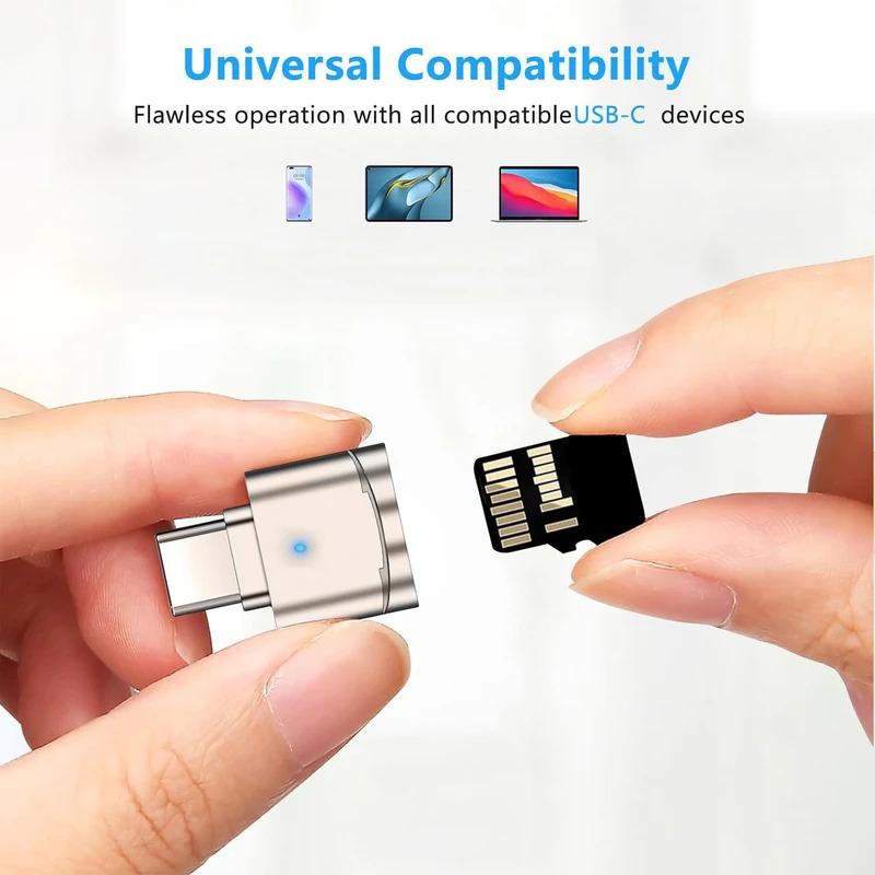 Type C TF Reader With Zinc oy Shell, SD Card Reader with USB C to USB Adapter, Suitable for Laptop, MacBook, Samsung Galaxy