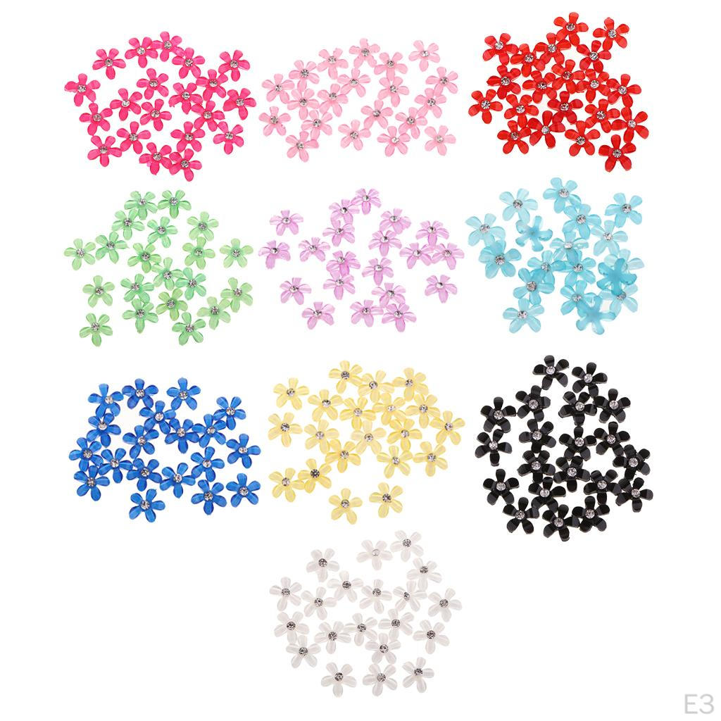 DIY 20pcs 9mm(0.4in) Mini Resin Flowers With Shiny Rhinestone Flatback Buttons