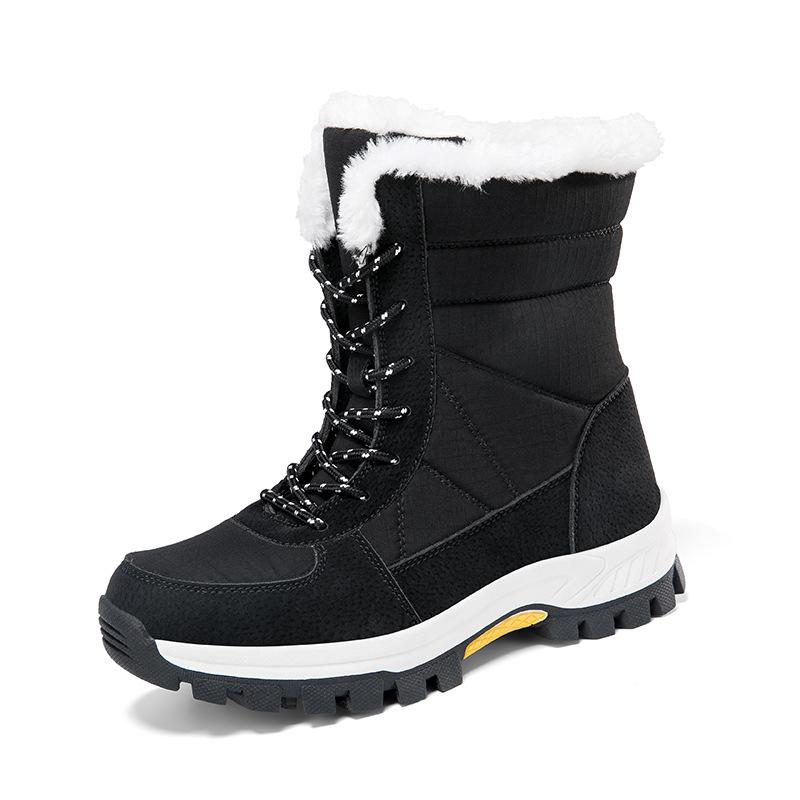 New winter snow boots women's medium tube warm and piled thickened outdoor ski cotton shoes large size