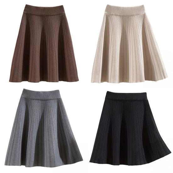 Spódnica skater jednolita kolorystyka wysoki stan damska spódnica A-line duży dół jesień zima spódniczka mini do noszenia na co dzień