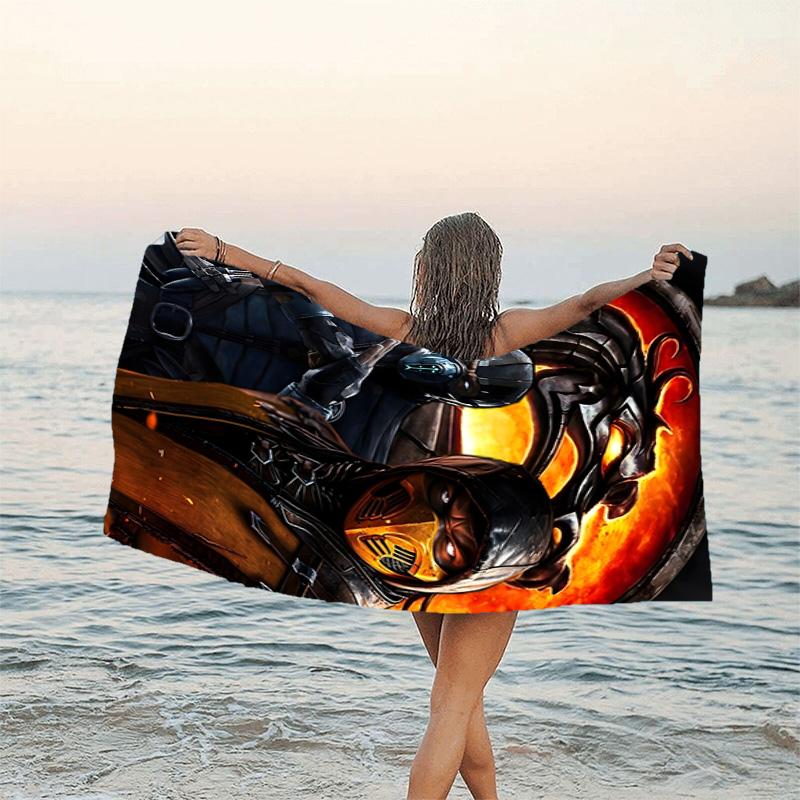 1pc Mortal Kombat3 Beach Towel, Beach and Seaside Swimming Pool Equipment, Fashion Pattern, Rectangular, Travel Essentials