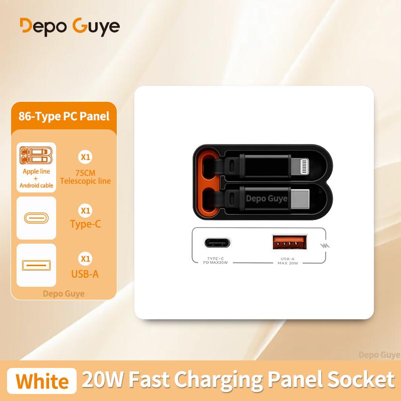 

EU Universal 20W USB C Smart Wall Socket Panel Dual Type-C Fast Charge Ports Mobile Phone Charging Outlet 110-250V
