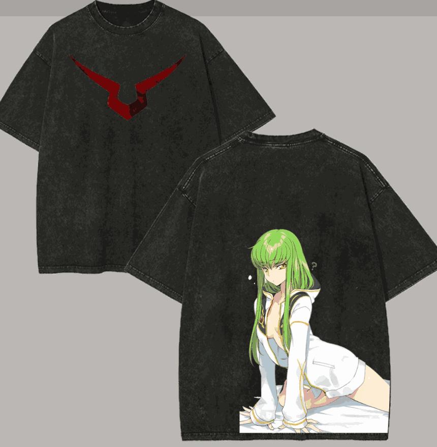 Code Geass Gewaschenes T-Shirt Persönlichkeit Kleidung Neues Modell Anime T-Shirt Ganzjahreskleidung Paare Große Größen Unisex Klassisch L black