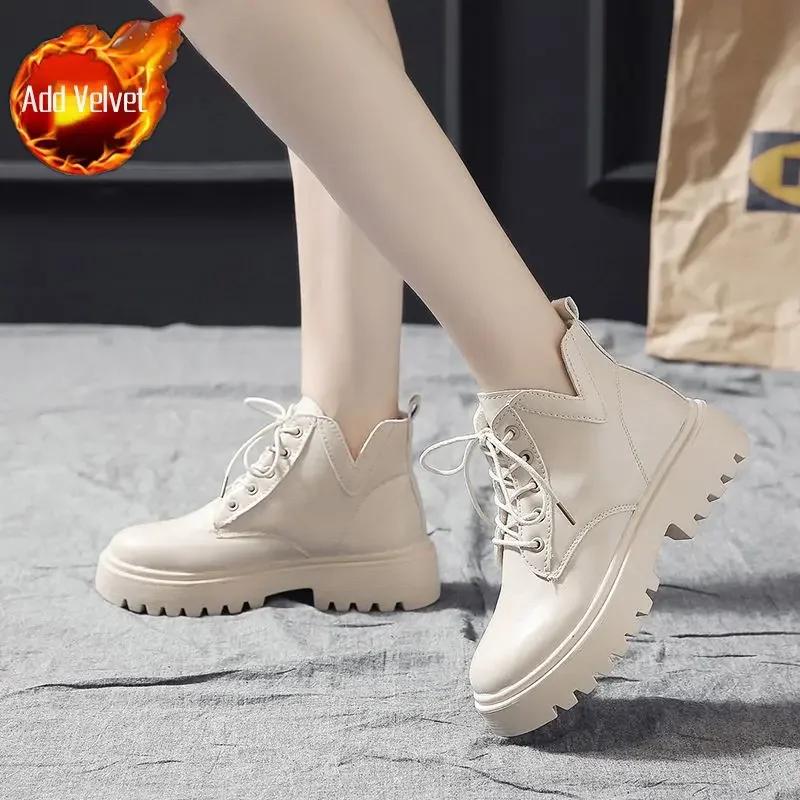 Fashion Lace-up Women's Ankle Boots With Laces Female Short Shoes Leather Round Toe Winter 2024 Fashion Y2k New In Spring Trend Booties