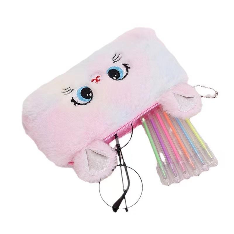 Kawaii Cartoon Niedliche Katze Plüsch Beutel Federmäppchen Reißverschluss Flauschige Große Kapazität Stift Tasche Schule Schreibwaren Aufbewahrungstasche
