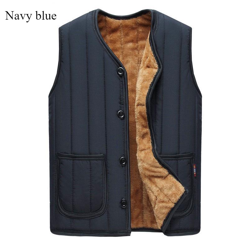 

Теплый жилет осень и зима с флисом утолщенный мужской без рукавов высокое качество повседневная рубашка свободное пальто 3XL темно-синий