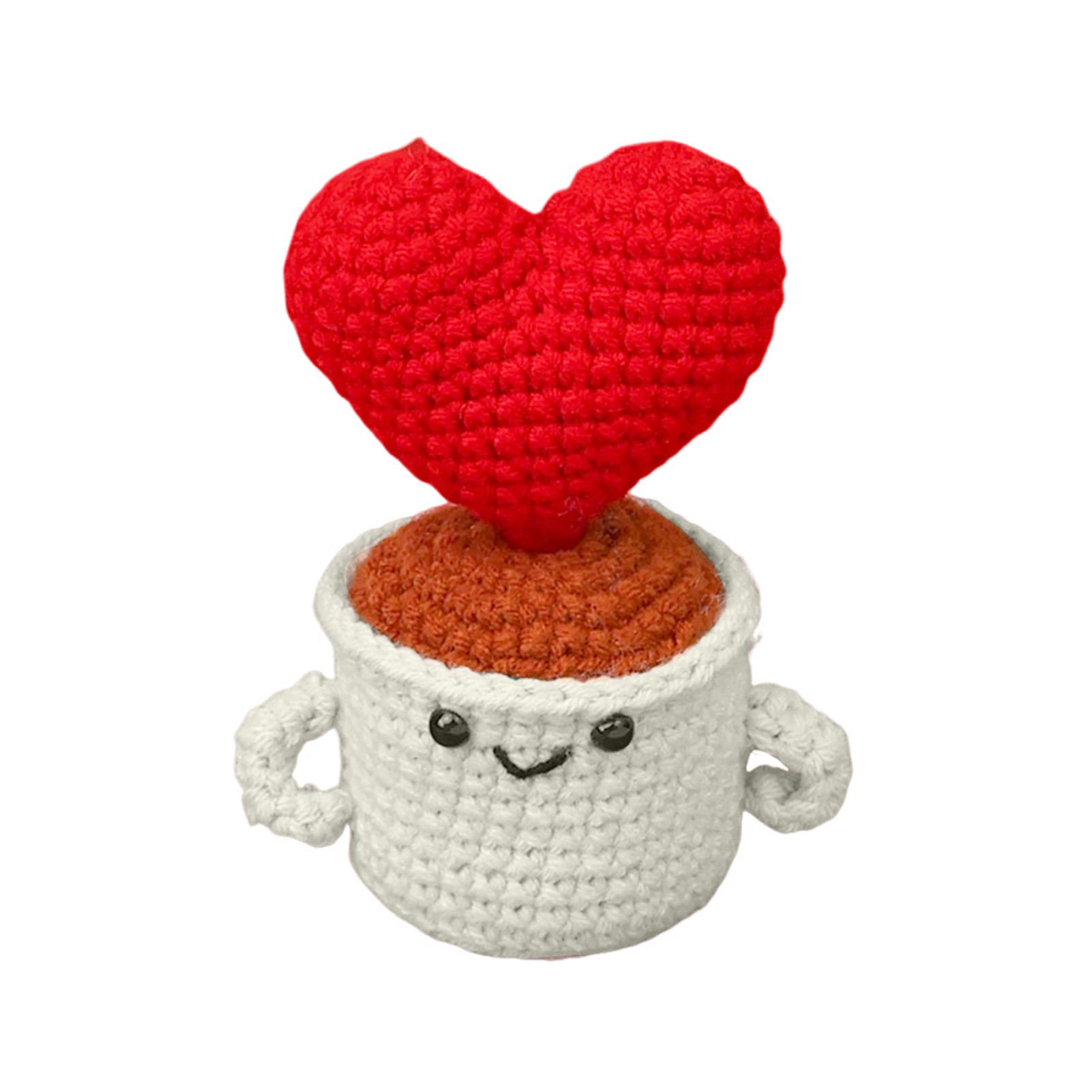 Ручная работа Вязаный Цветочный Горшок Красное Сердце Формы Вязание Имитация Горшечных Растений Украшения Рождество День Святого Валентина День Матери Подарок красный