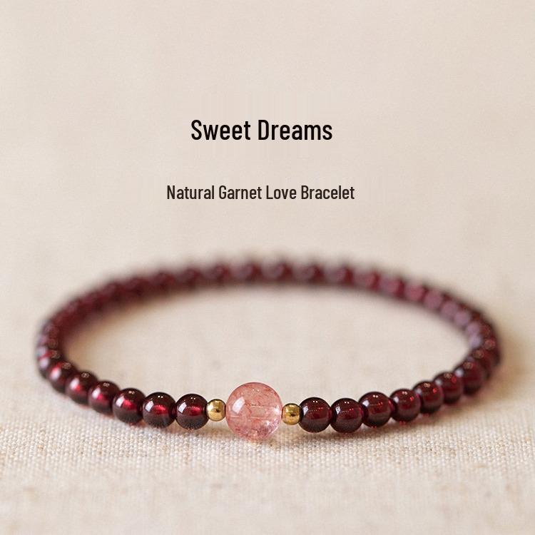 Women's Single-Loop Red Garnet Beaded Bracelet – Niche Design and Good Luck Charm
