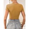 Women Sexy V Neck Slim Fit Cropped Short Sleeve Knit Solid T Shirt