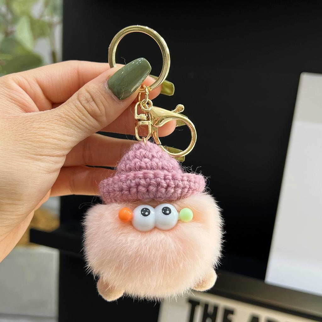 Small Coal Balls Korean Ins Internet Celebrity Rex Rabbit Hairball Cute Elf Schoolbag Pendant Car Keychain Mobile Phone Pendant