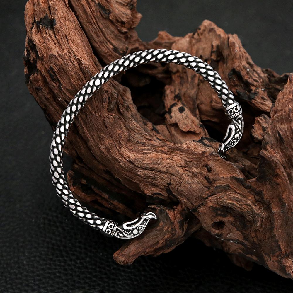 Vintage Stainless Steel Vikings Dragon Opening Bracelet Nordic Runes Cuff Bangles For Men Women Scandinavian Jewelry Accessories
