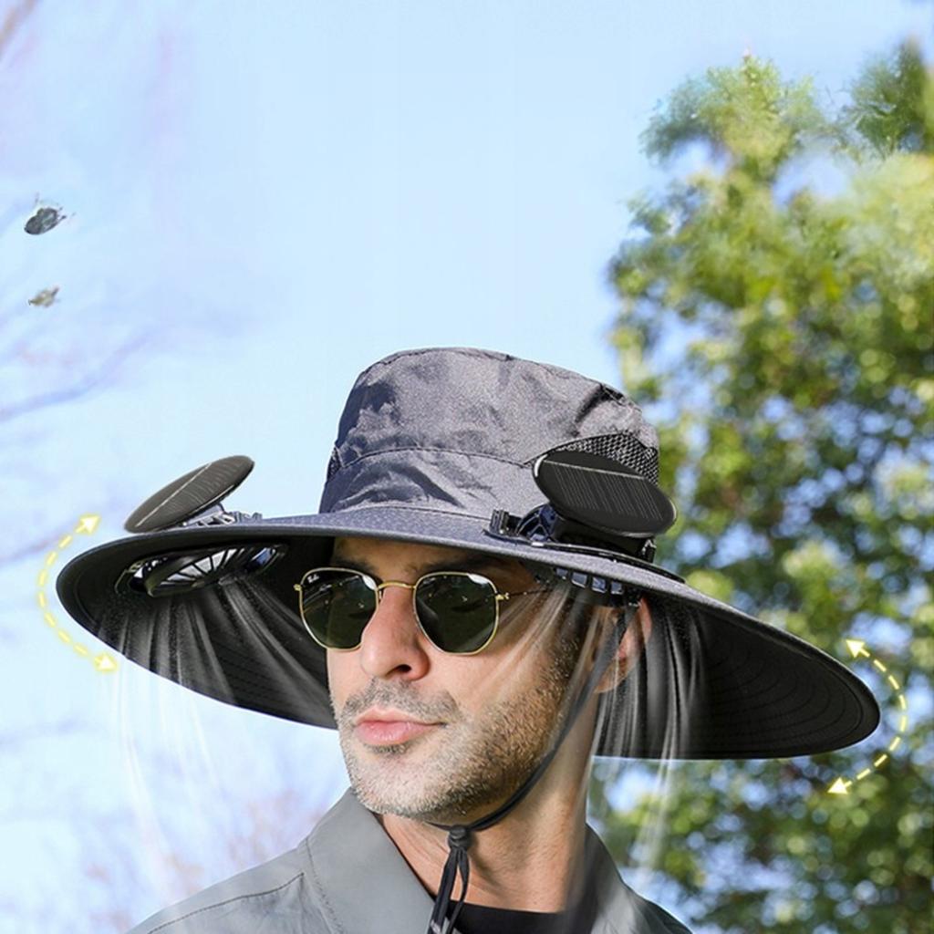 Kapelusz Z Wiatrakami Solarnymi Wentylatory Usb Regulowany 56-60 Cm